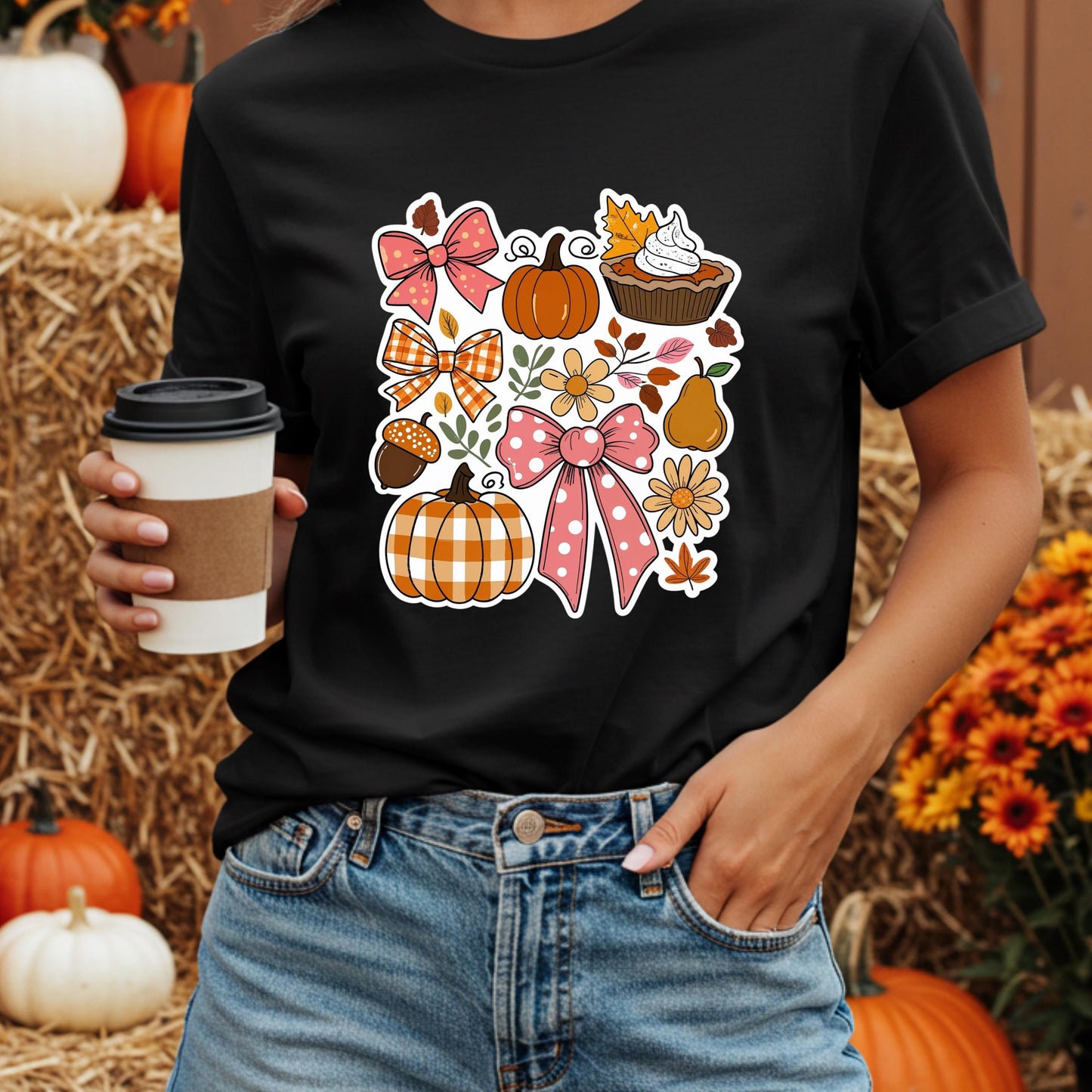 Rustic Fall Graphic Tee – Cozy Autumn Shirt With Pumpkin Design & Floral Acorn