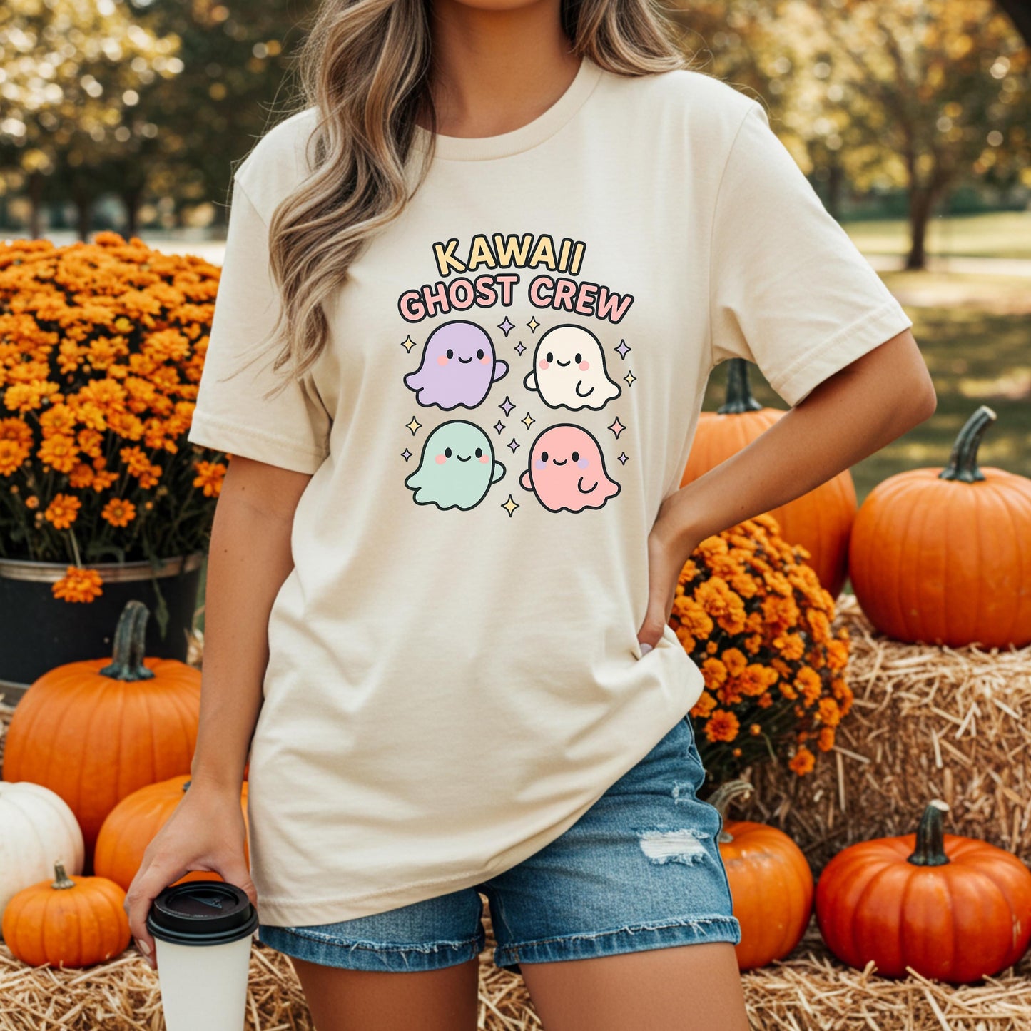 Kawaii Ghost Crew T-Shirt – Comfort Colors Pastel Halloween Tee
