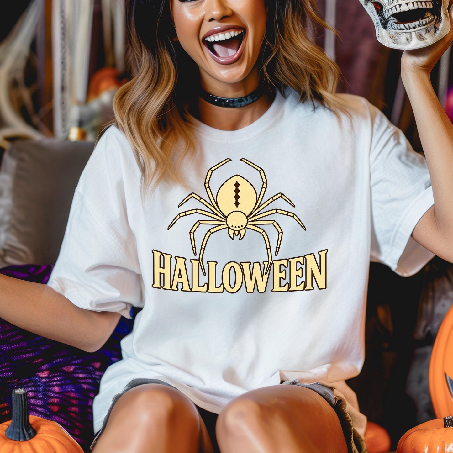 Spooky Spider T-Shirt – Gothic Halloween Tee | Retro Graphic Shirt, Soft Cotton