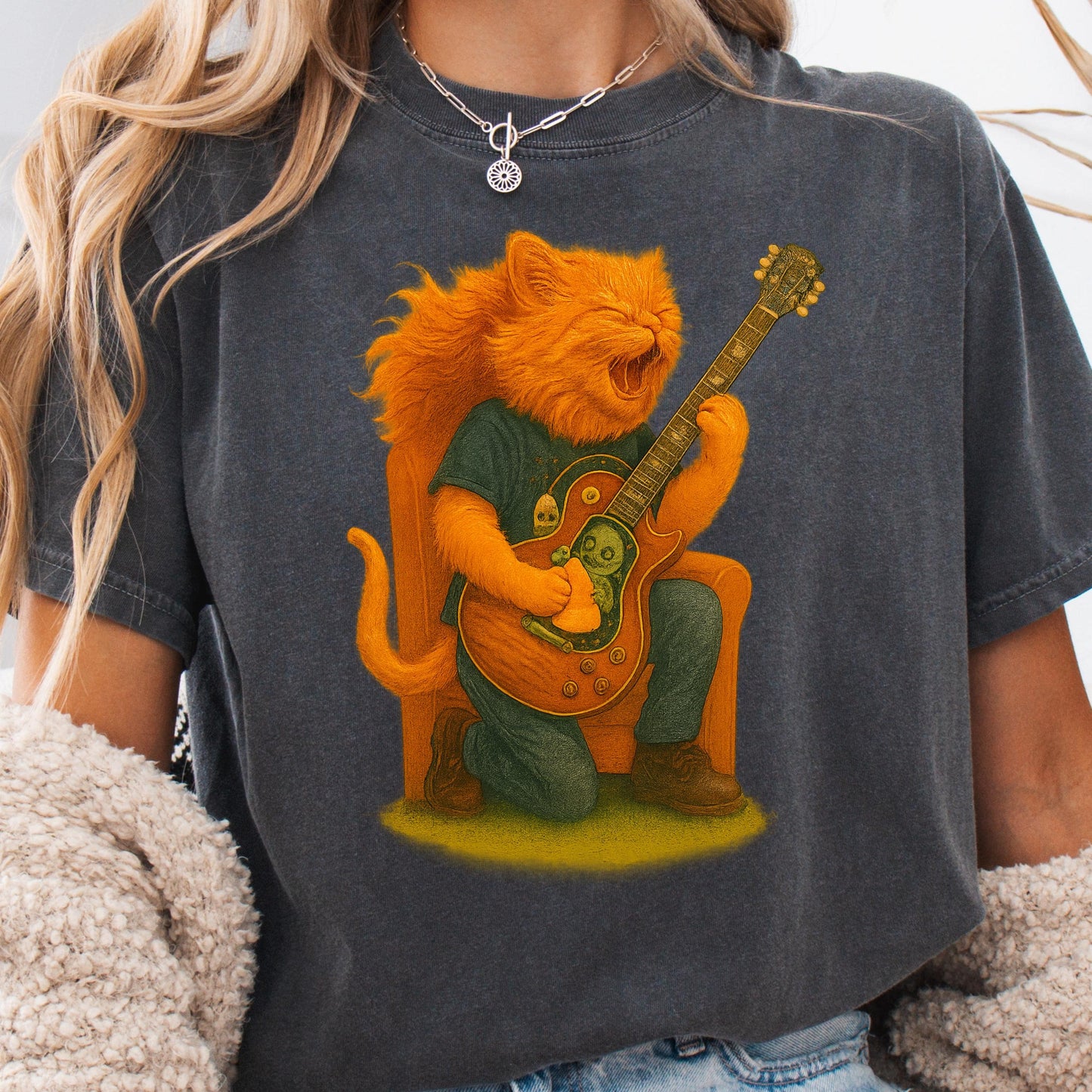 Cat Guitar T-Shirt – Funny Music Lover Tee With Whimsical Guitar Cat Print