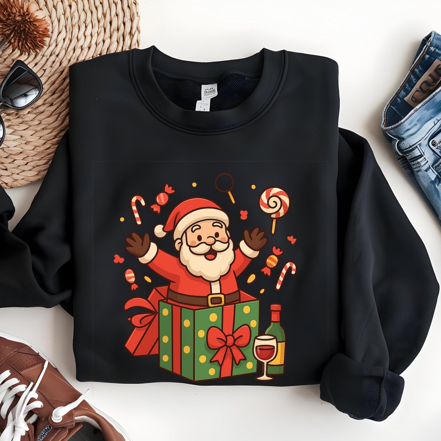 Santa Christmas Sweatshirt: Unisex Candy Cane Graphic Pullover