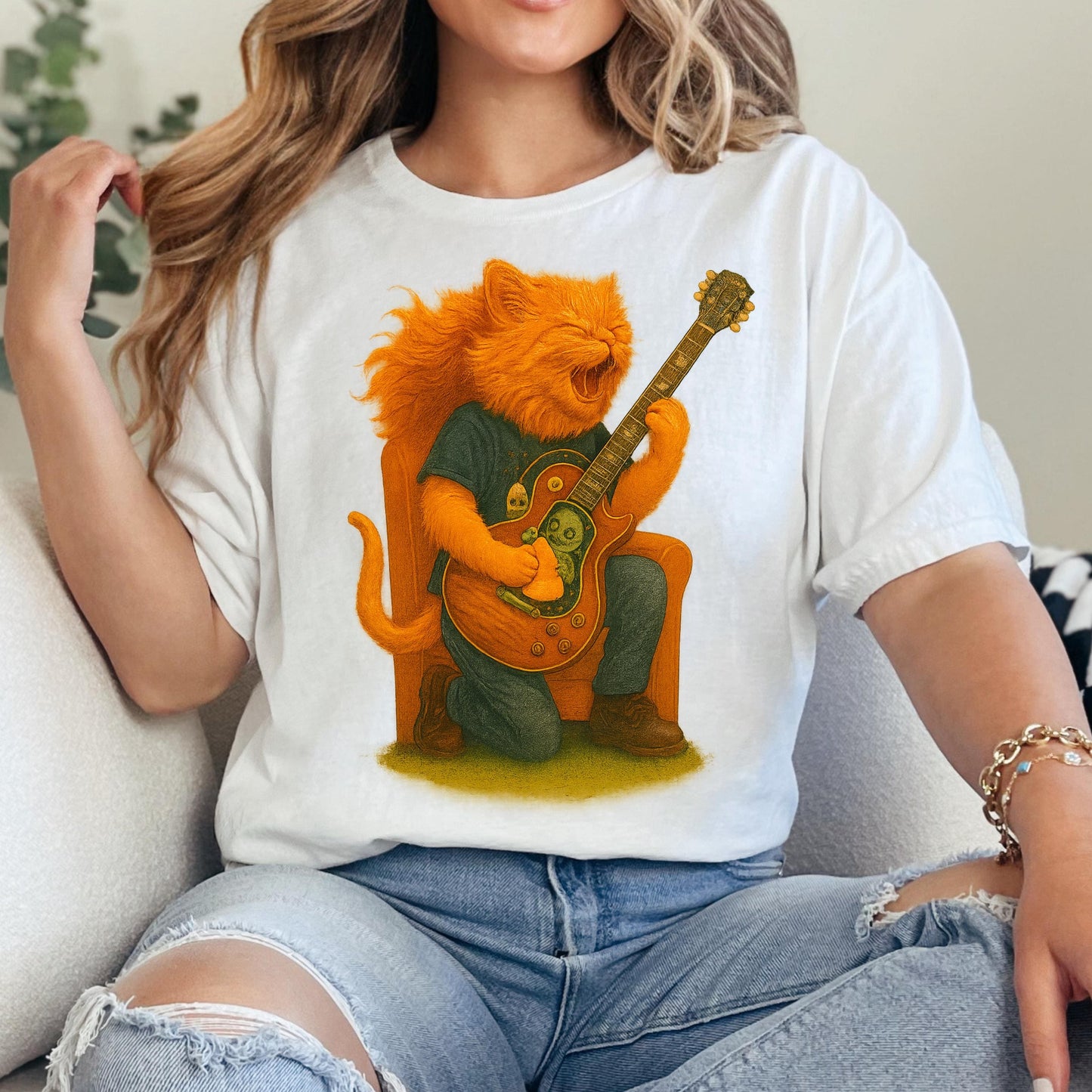 Cat Guitar T-Shirt – Funny Music Lover Tee With Whimsical Guitar Cat Print