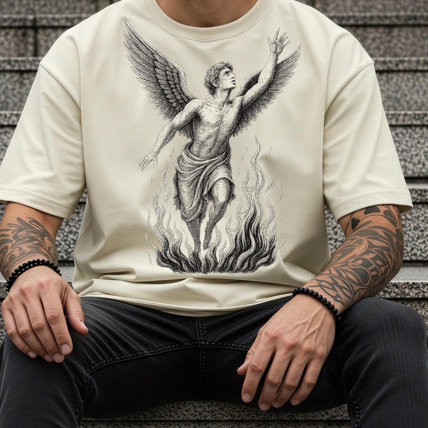 Celestial Angel T-Shirt – Vintage Flame Shirt With Artistic Flame Design