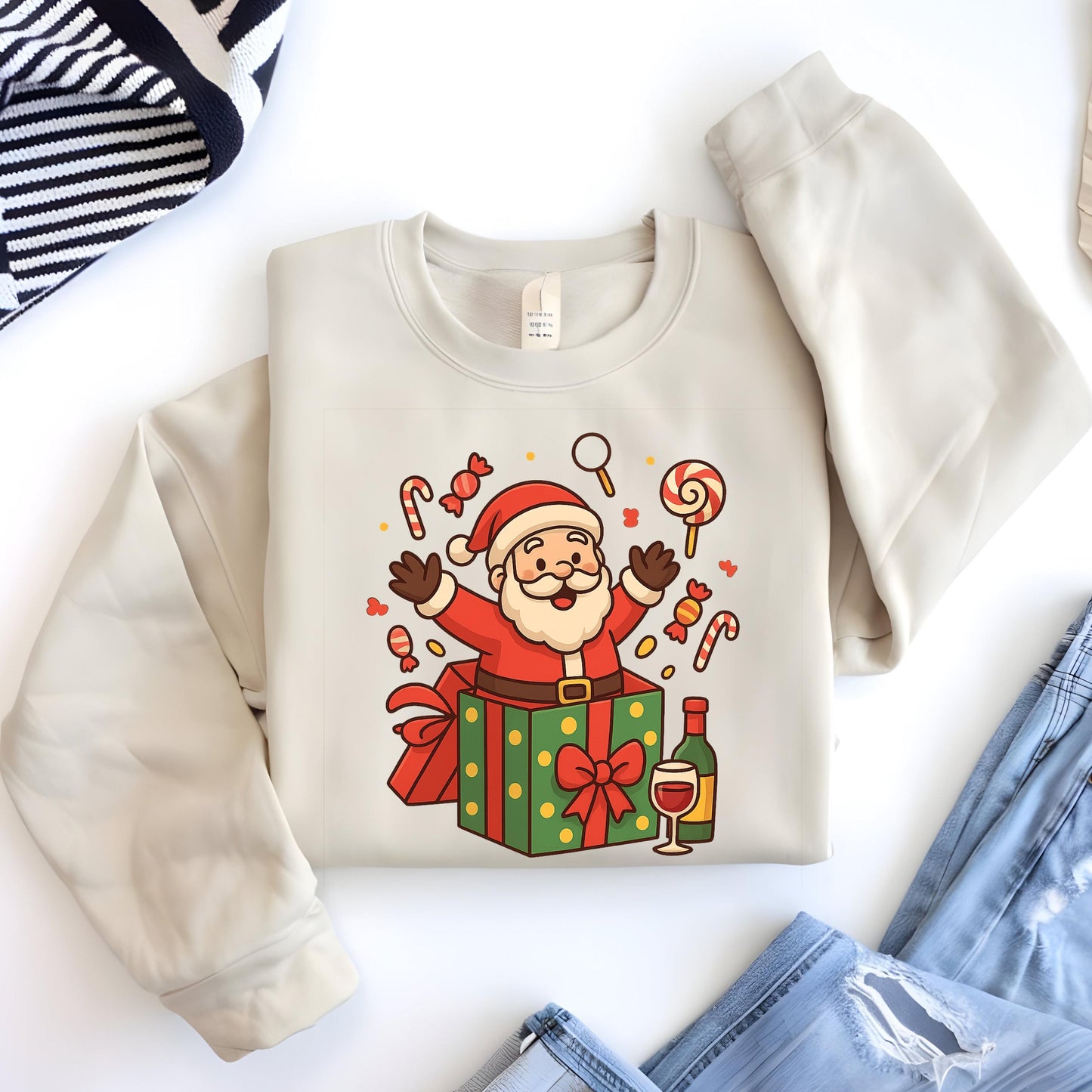 Santa Christmas Sweatshirt: Unisex Candy Cane Graphic Pullover