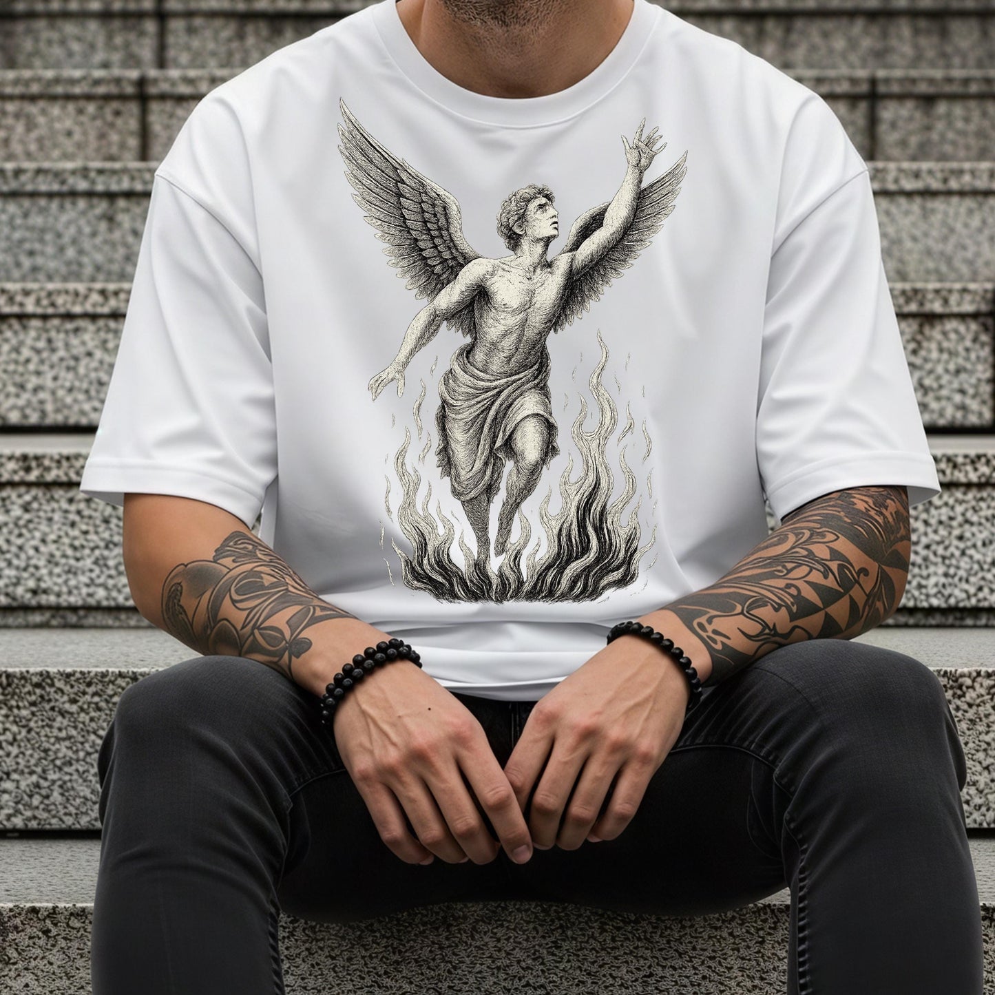 Celestial Angel T-Shirt – Vintage Flame Shirt With Artistic Flame Design