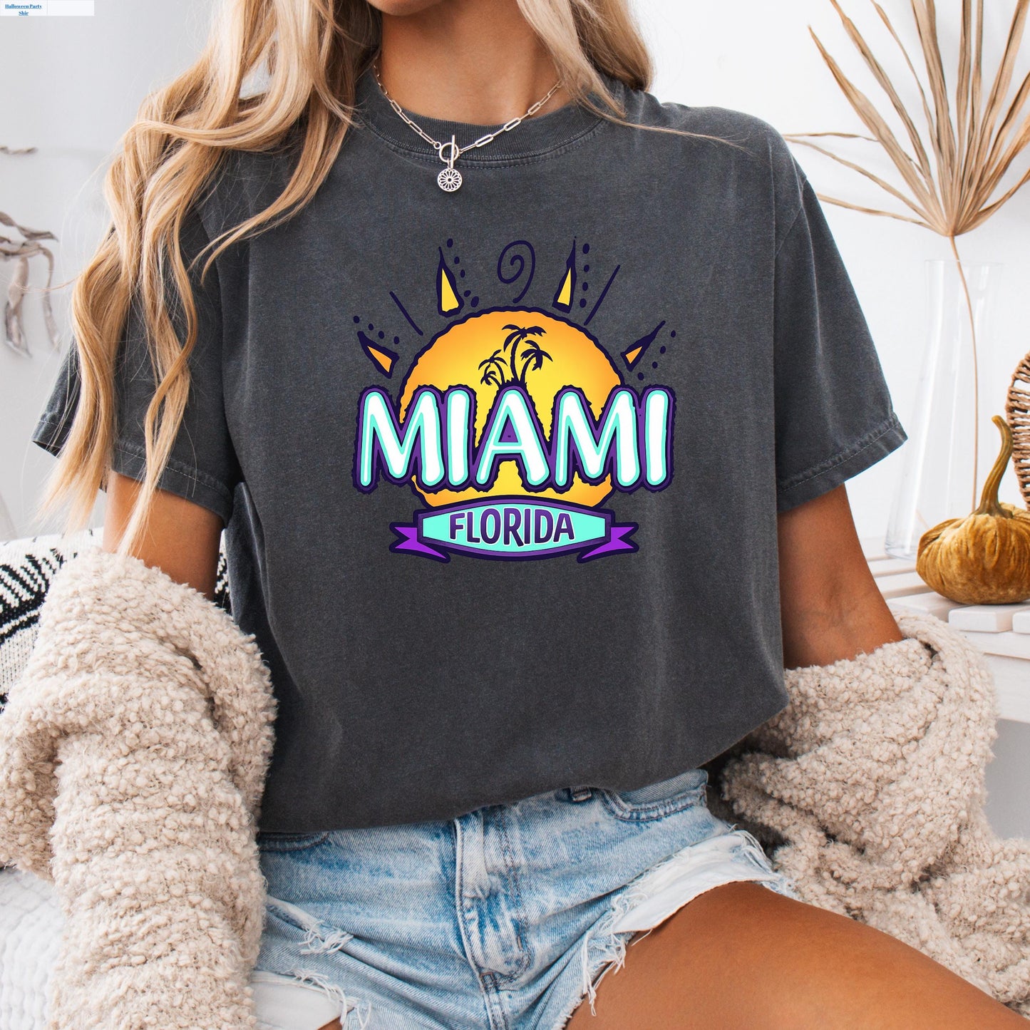 Retro Miami T Shirt – Vintage Graphic Tee With Palm Tree Design, Soft Cotton