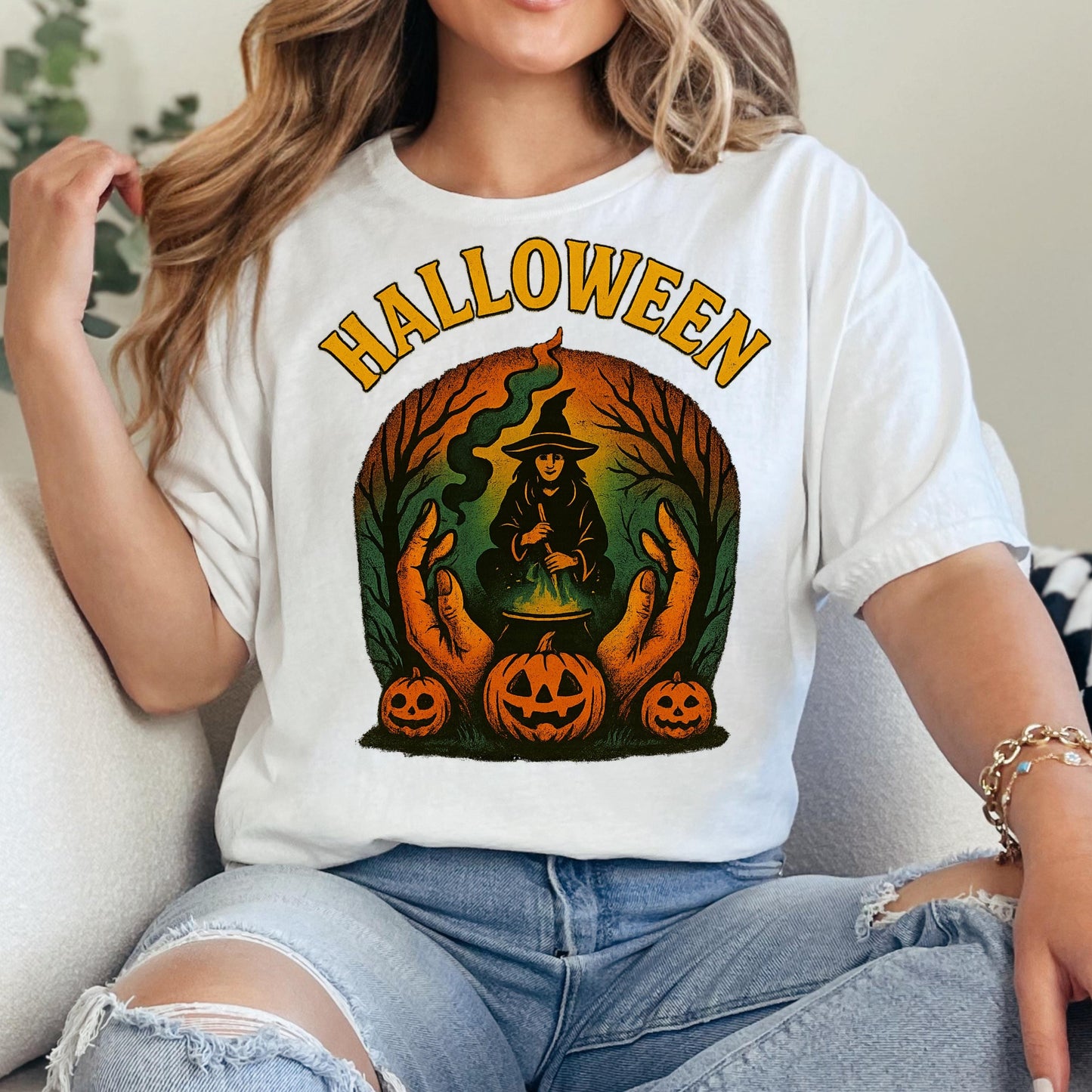 Witch Pumpkin T-Shirt - Vintage Halloween Shirt | Unisex Graphic Tee