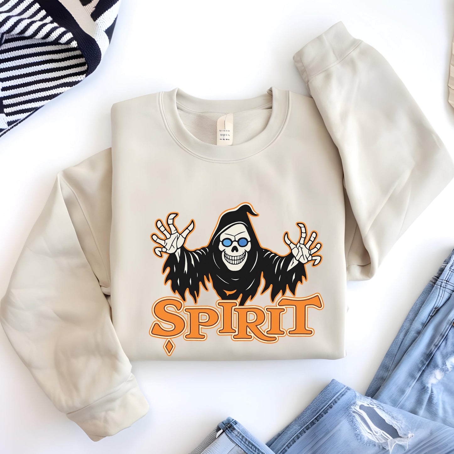 Grim Reaper Sweatshirt – Unisex Halloween Pullover With Skeleton Spirit Design