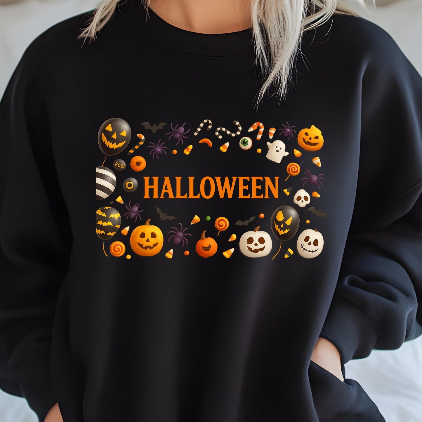 Halloween Sweatshirt - Cute Pumpkin Ghost Design | Unisex Cozy Pullover