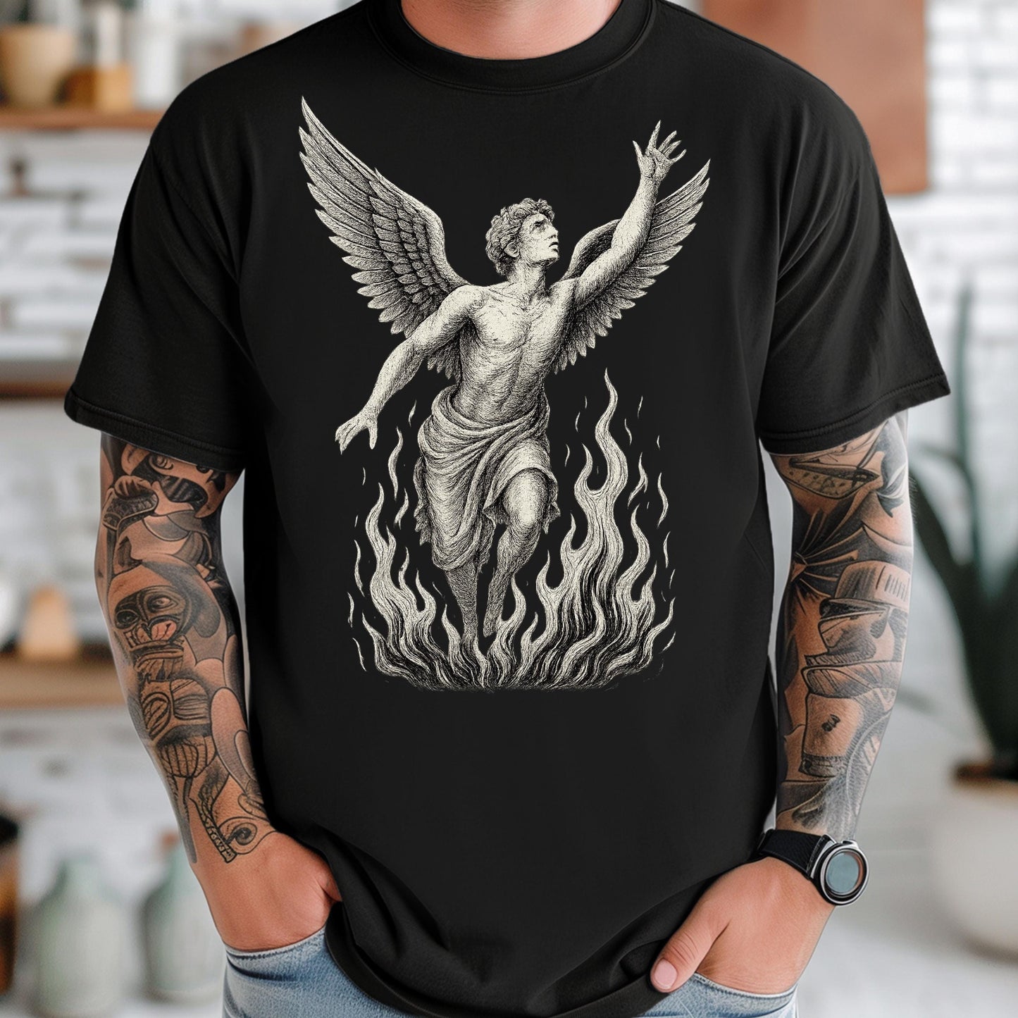 Celestial Angel T-Shirt – Vintage Flame Shirt With Artistic Flame Design
