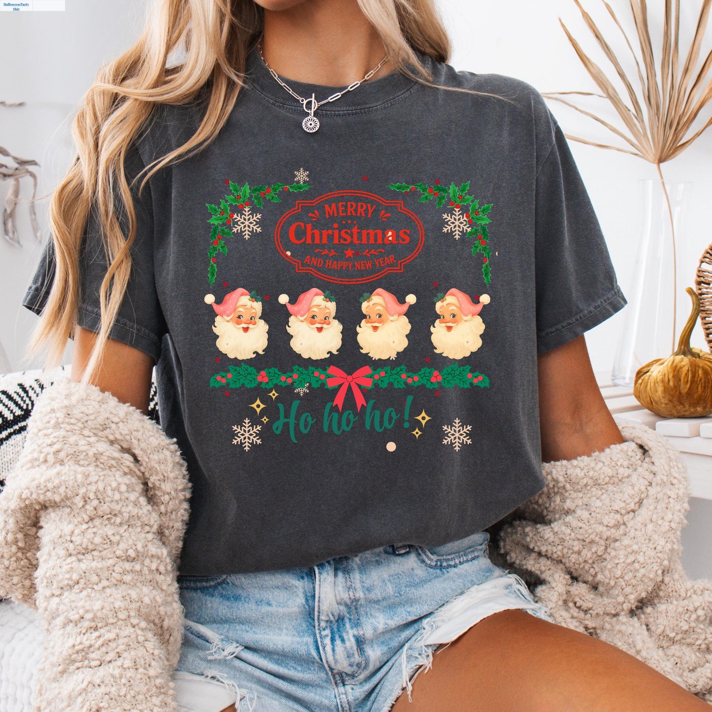 Retro Pink Santa T-Shirt – Vintage Christmas Graphic Tee | Cozy Holiday Top