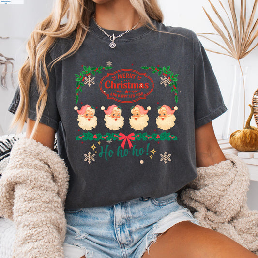 Retro Pink Santa T-Shirt – Vintage Christmas Graphic Tee | Cozy Holiday Top