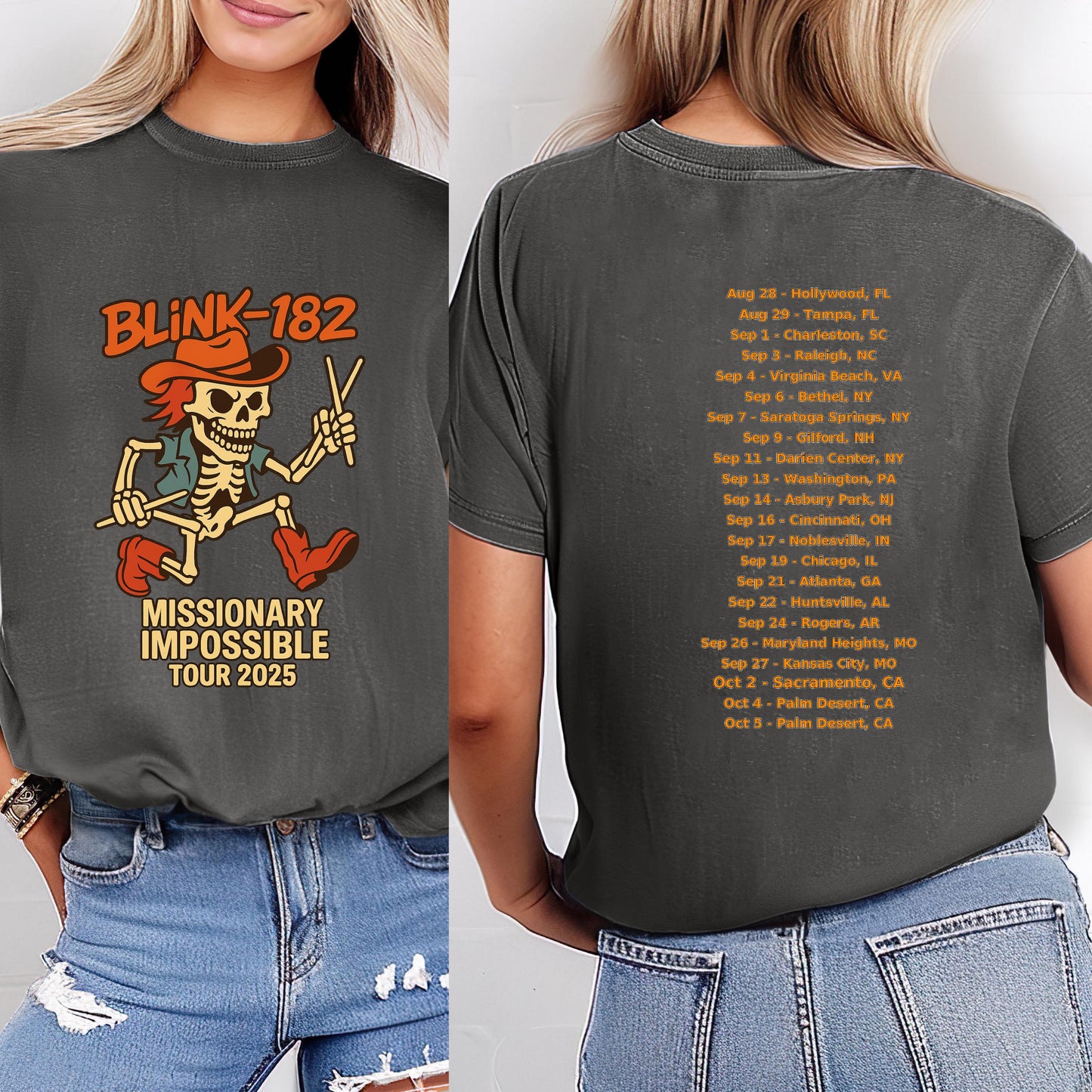 Blink 182 Tour T-Shirt - Retro Skeleton Cowboy Tee | Soft Cotton Comfort Colors
