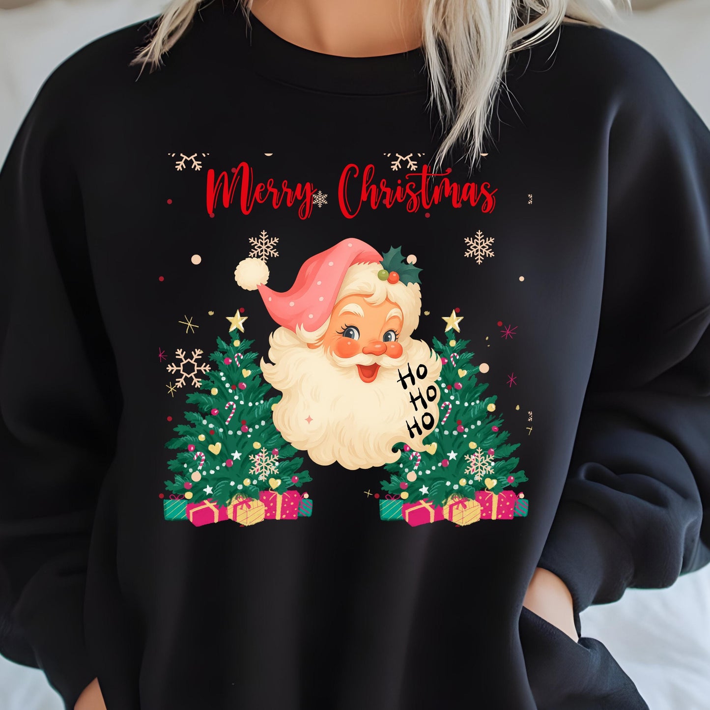 Pink Santa Sweatshirt – Vintage Christmas Sweater | Cozy Retro Holiday Pullover