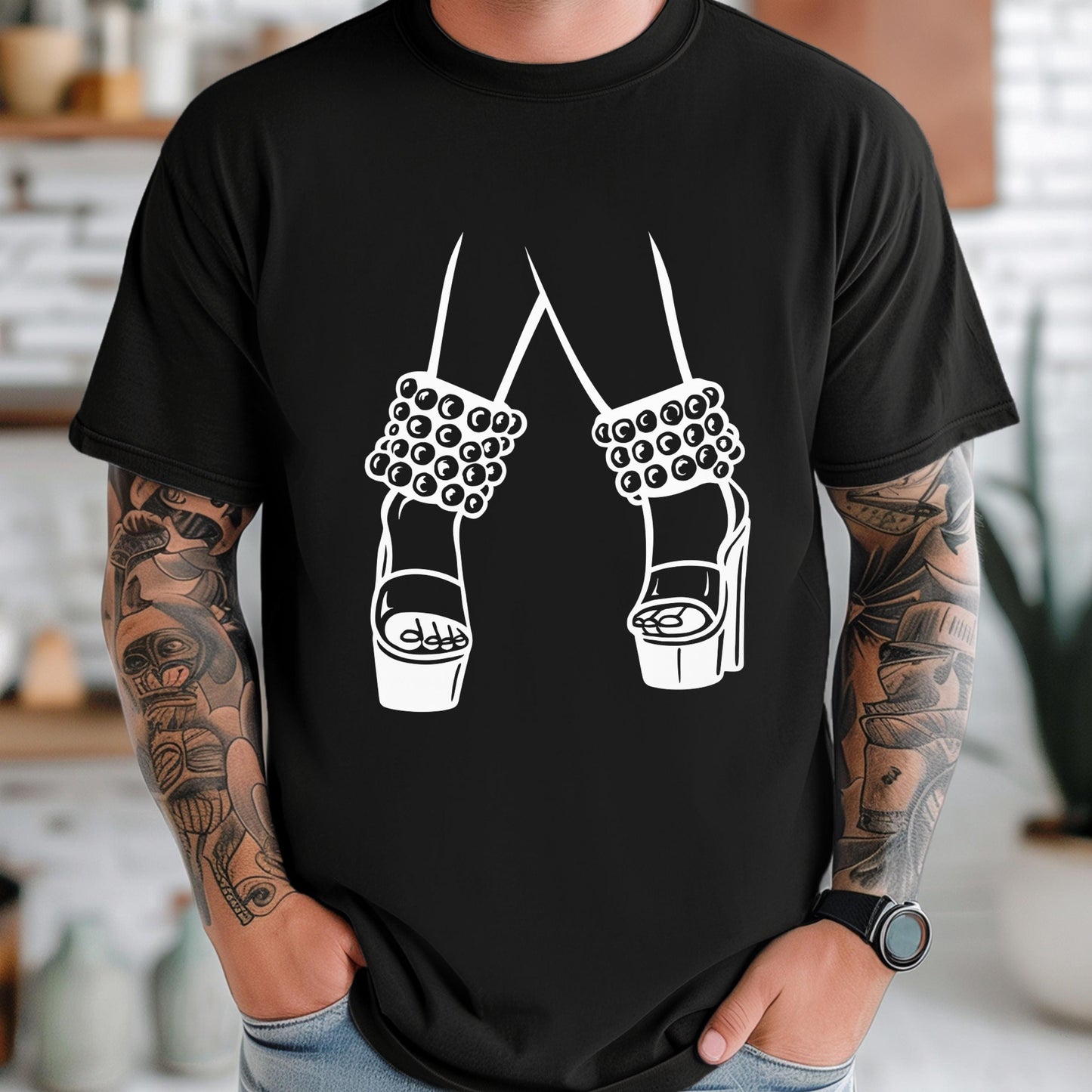 Western Graphic T-Shirt – Rustic Country Shirt With Silver Bead Ankle Cuffs Design