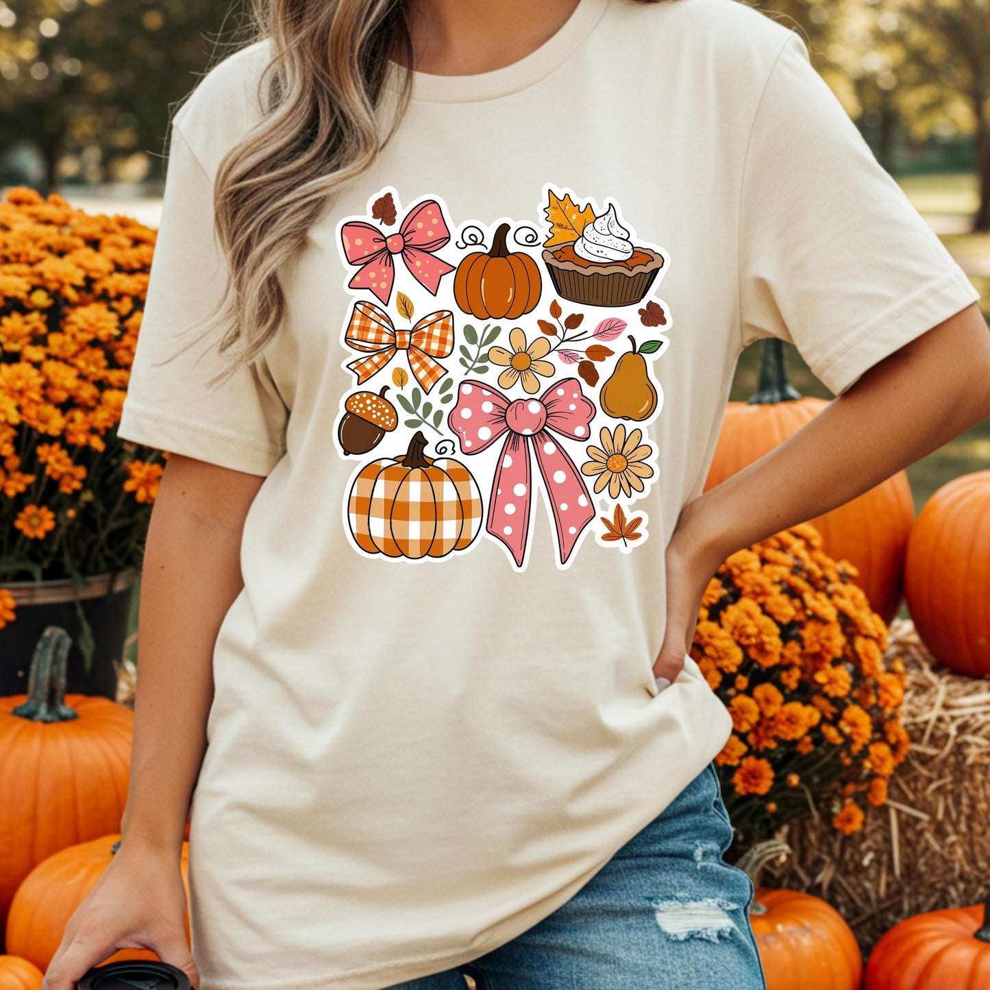 Rustic Fall Graphic Tee – Cozy Autumn Shirt With Pumpkin Design & Floral Acorn
