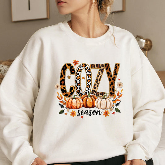 Leopard Print Sweatshirt - Cozy Fall Crewneck With Pumpkin Spice Sweater Design