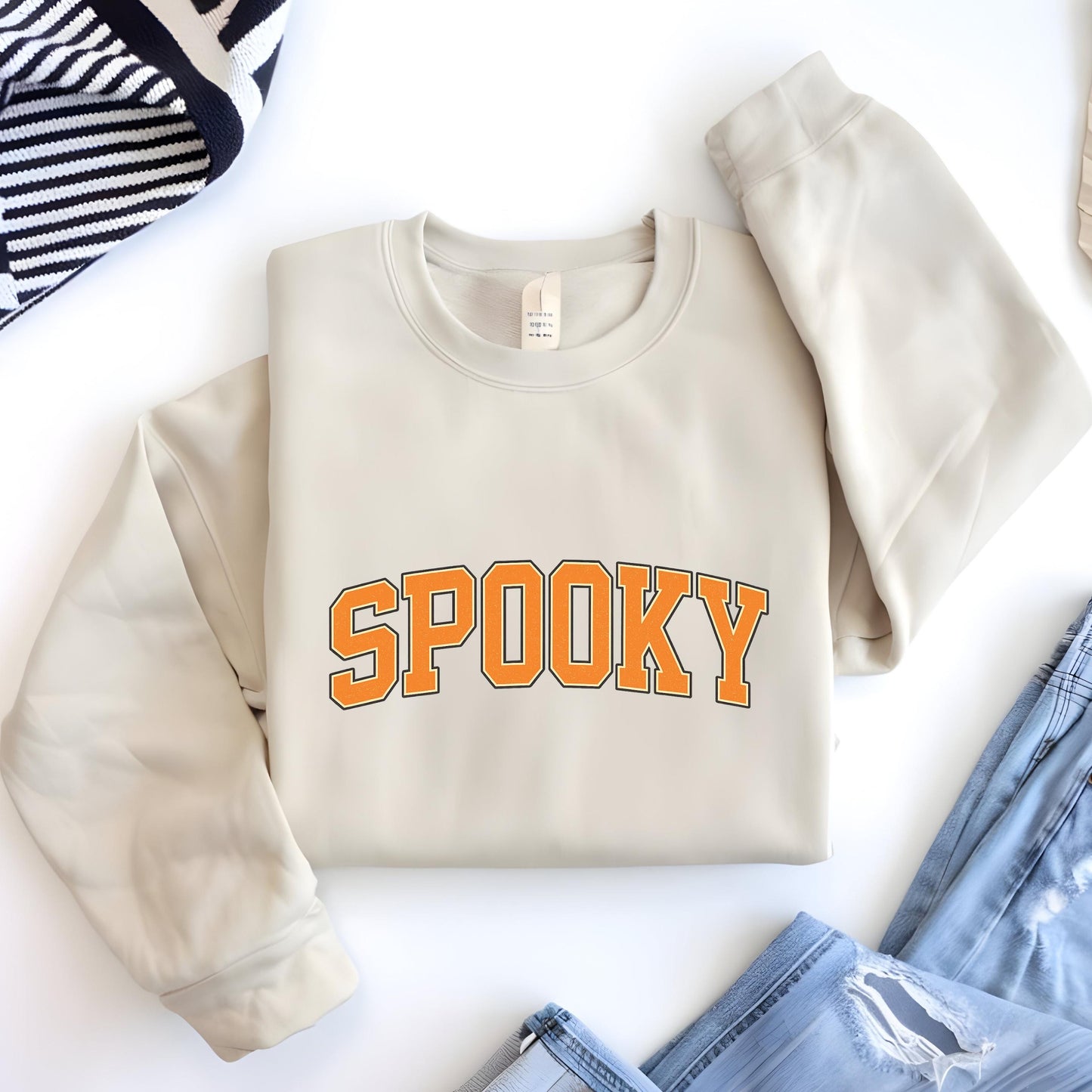 Vintage Halloween Sweatshirt - Cozy Retro Fall Crewneck | Distressed Letter Design
