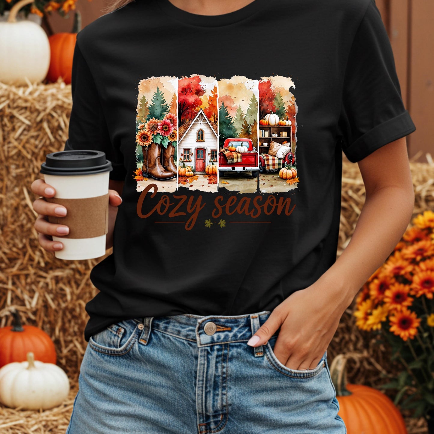 Fall Graphic Tee – Cozy Country Western Pumpkin Truck Shirt | Vintage Autumn Style
