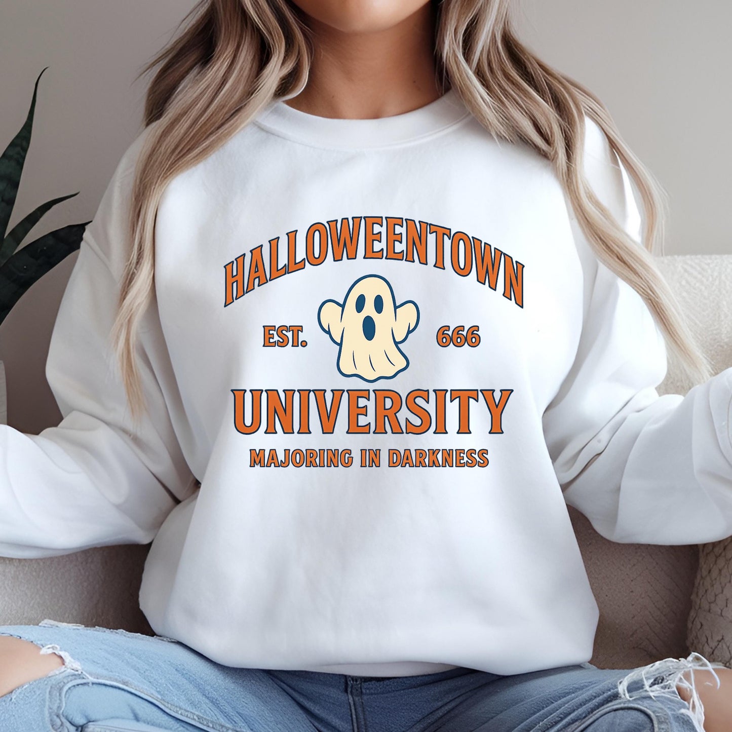 Halloween Sweatshirt – Cozy Oversized Cotton Blend Retro Fall Outfit With Ghost Pumpkin Design