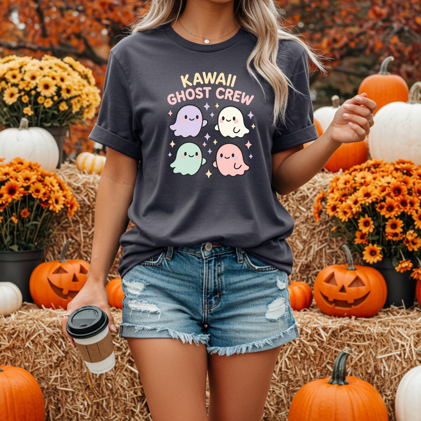 Kawaii Ghost Crew T-Shirt – Comfort Colors Pastel Halloween Tee