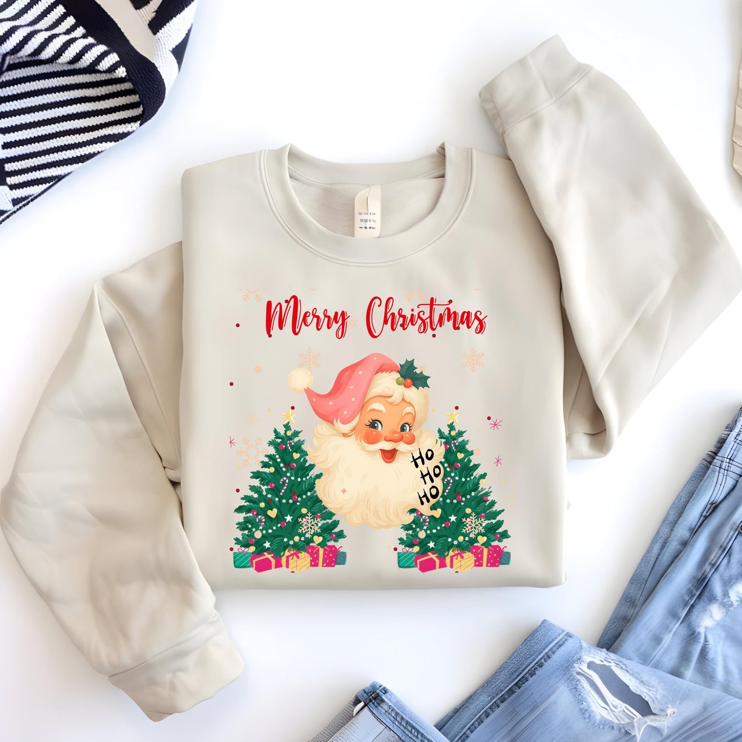 Pink Santa Sweatshirt – Vintage Christmas Sweater | Cozy Retro Holiday Pullover