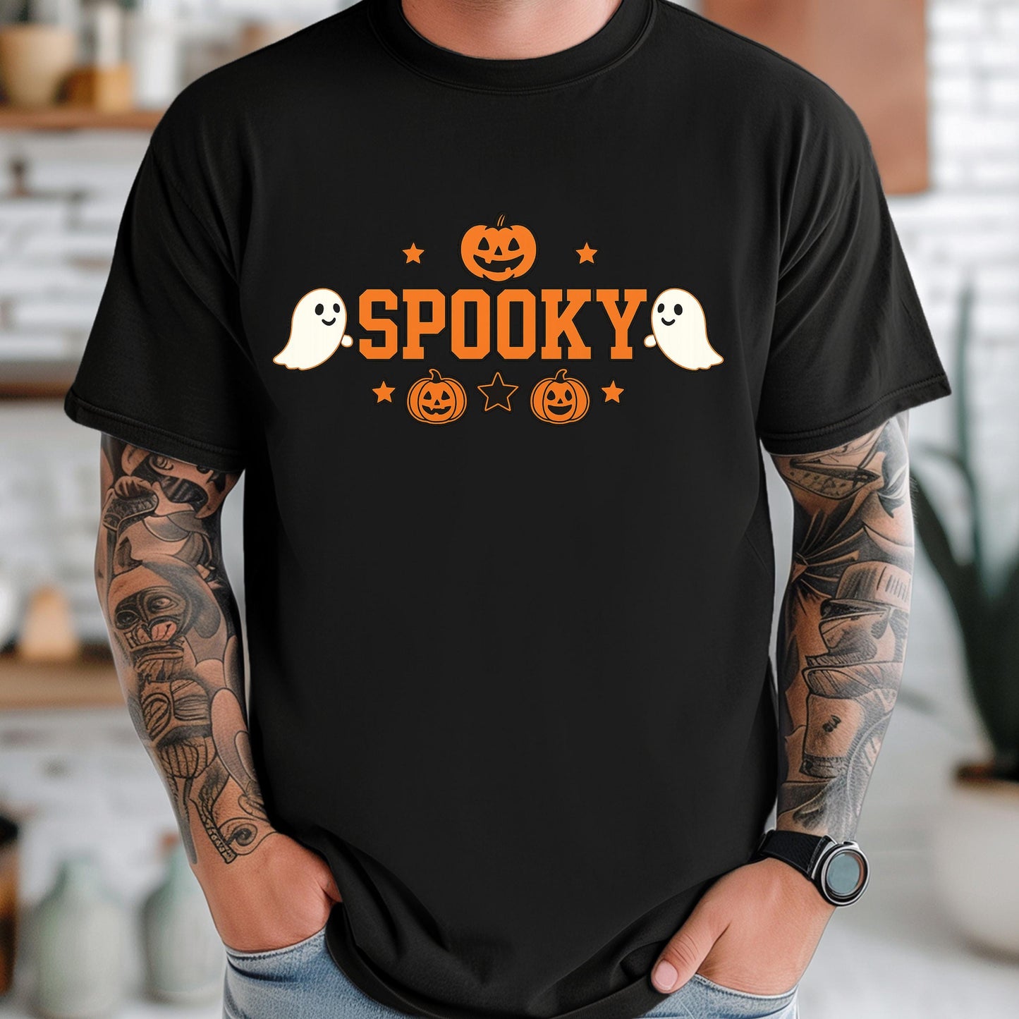 Spooky Ghost Pumpkin Tee – Retro Halloween Shirt | Soft Cotton Unisex Tee