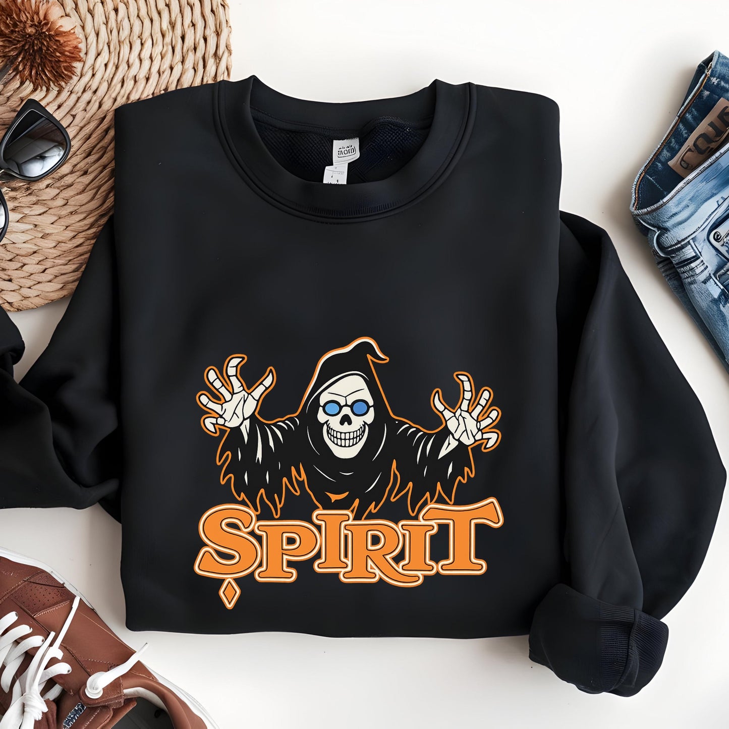 Grim Reaper Sweatshirt – Unisex Halloween Pullover With Skeleton Spirit Design