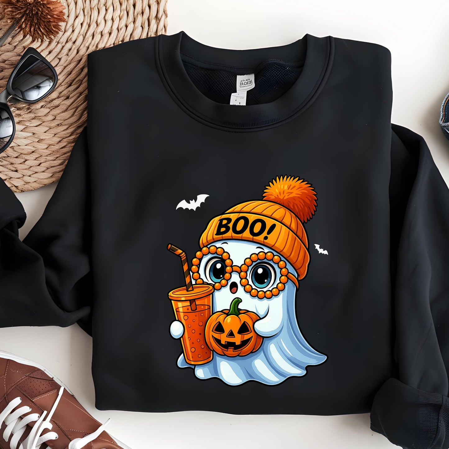 Ghost Pumpkin Sweatshirt – Cozy Fall Sweatshirt | Soft Cotton Blend Crewneck