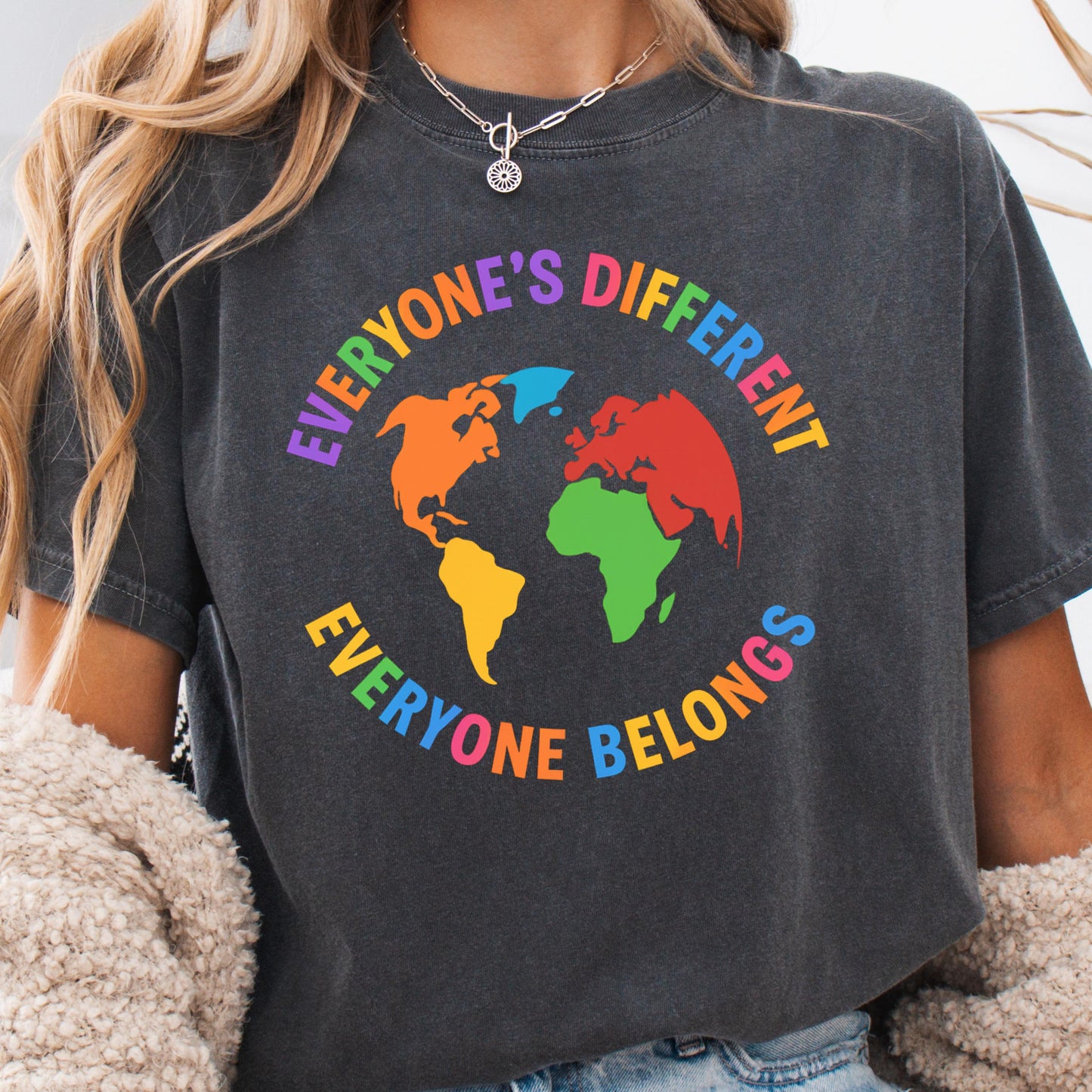Diversity World Map T-Shirt – Colorful Continents Tee | Inclusive Earth Shirt