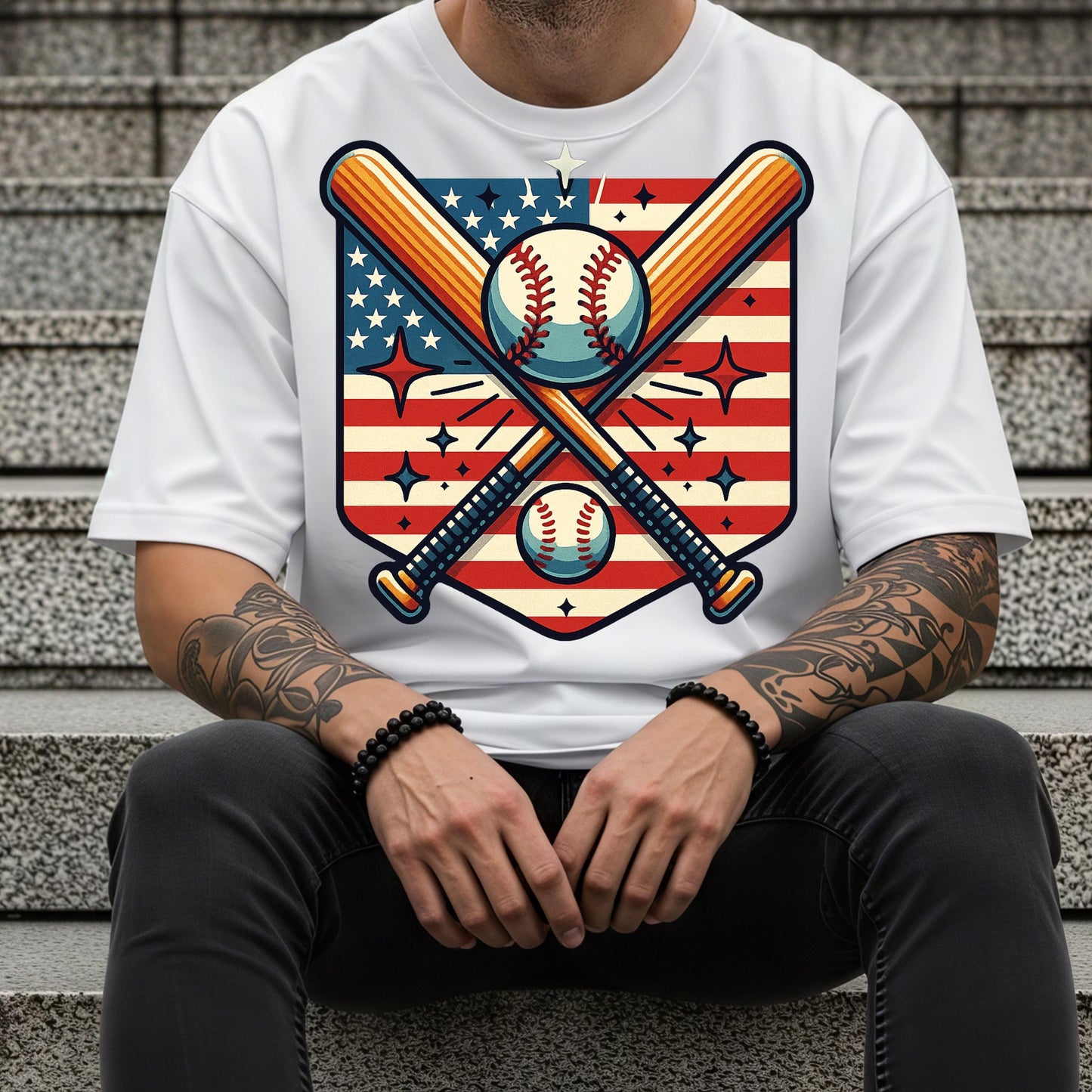 Vintage USA Baseball Shirt – Patriotic Sports Tee With Crossed Bats Design