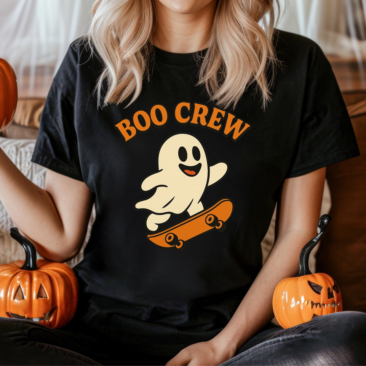 Ghost Skateboard T-Shirt – Retro Halloween Tee | Soft Cotton Shirt, Unisex Fit