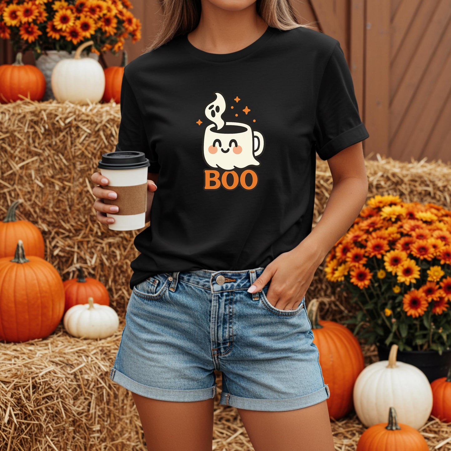 Halloween Coffee Tee – Cute Ghost Shirt With Boo Mug Design | Soft Cotton
