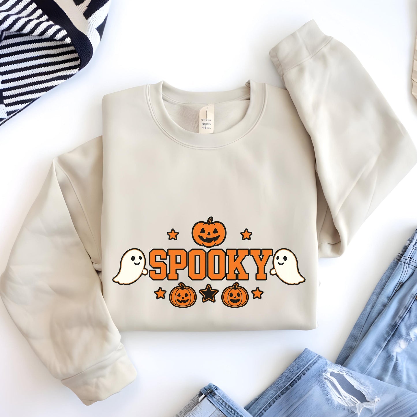 Halloween Sweatshirt - Cozy Fall Pullover With Ghost Pumpkin Design & Spooky Style