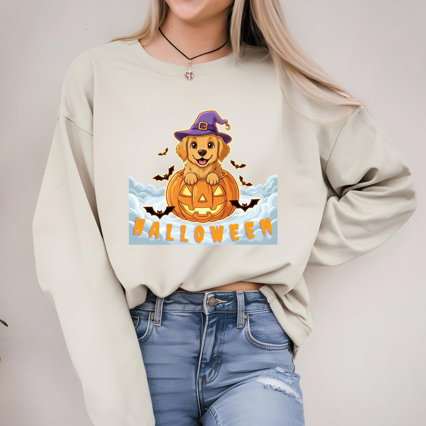 Halloween Puppy Sweatshirt – Cozy Pumpkin Dog Shirt Unisex Crewneck Pullover