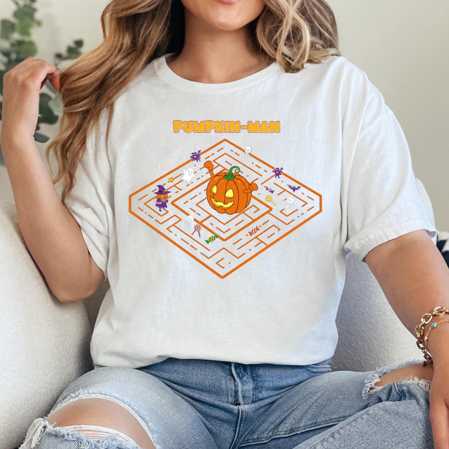 Pumpkin Man Halloween T-Shirt – Retro Gaming Shirt | Spooky Boys Tee