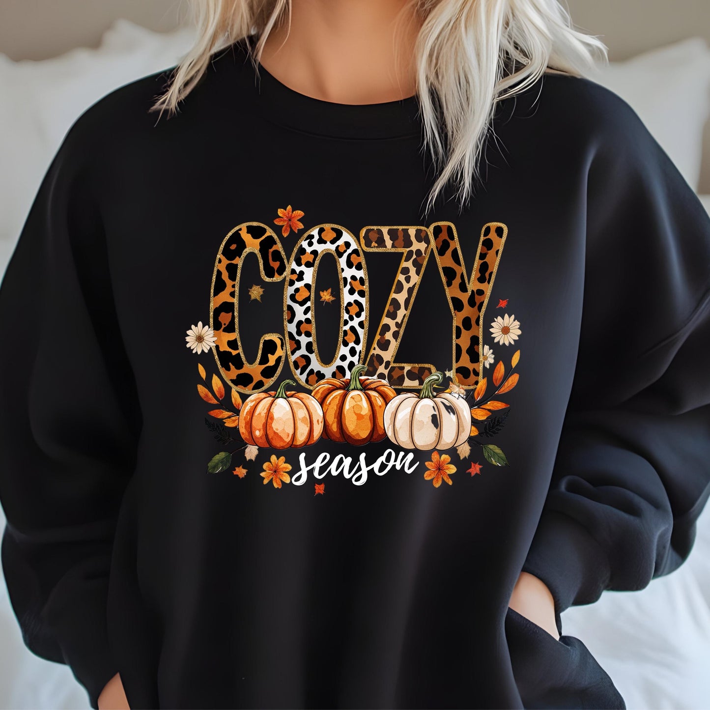Leopard Print Sweatshirt - Cozy Fall Crewneck With Pumpkin Spice Sweater Design