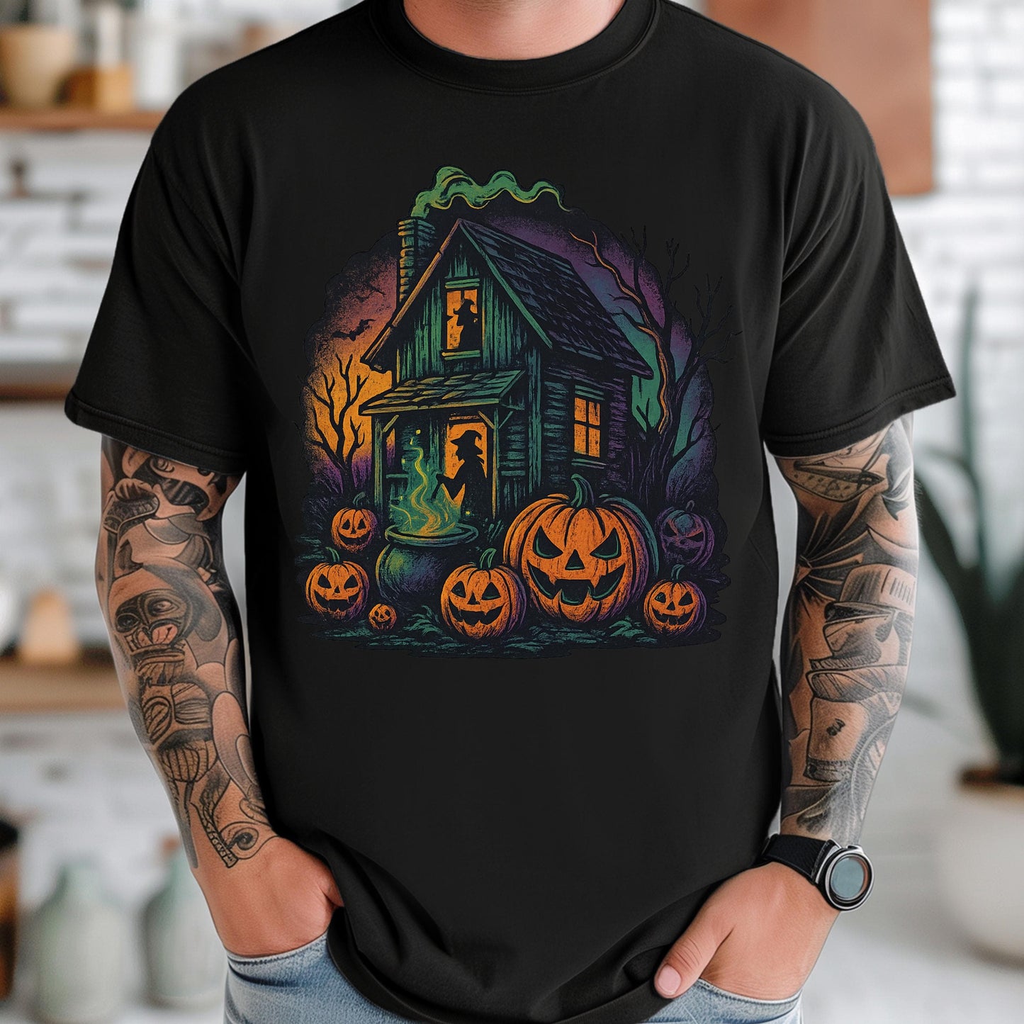 Haunted Halloween Shirt – Spooky Graphic Tee With Witch House & Pumpkin