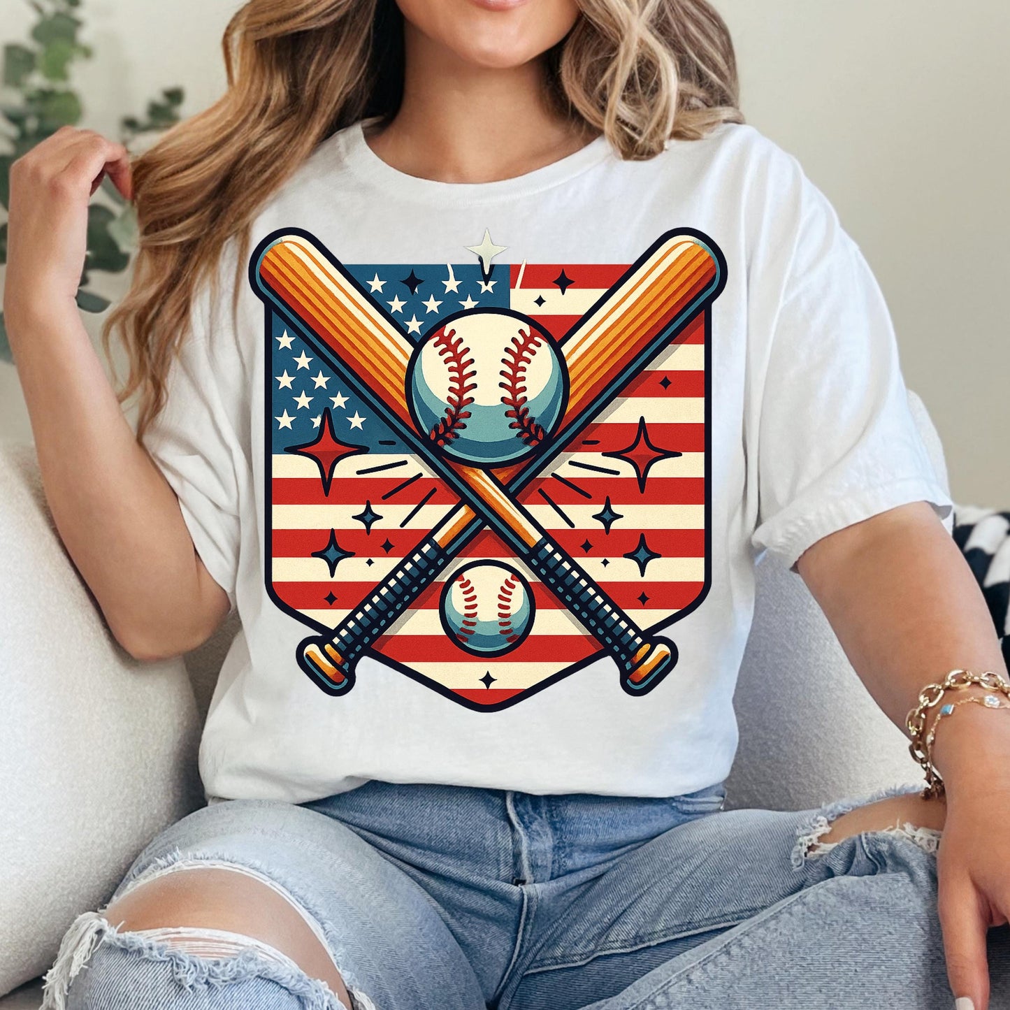 Vintage USA Baseball Shirt – Patriotic Sports Tee With Crossed Bats Design
