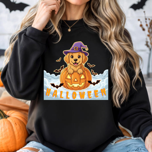 Halloween Puppy Sweatshirt – Cozy Pumpkin Dog Shirt Unisex Crewneck Pullover
