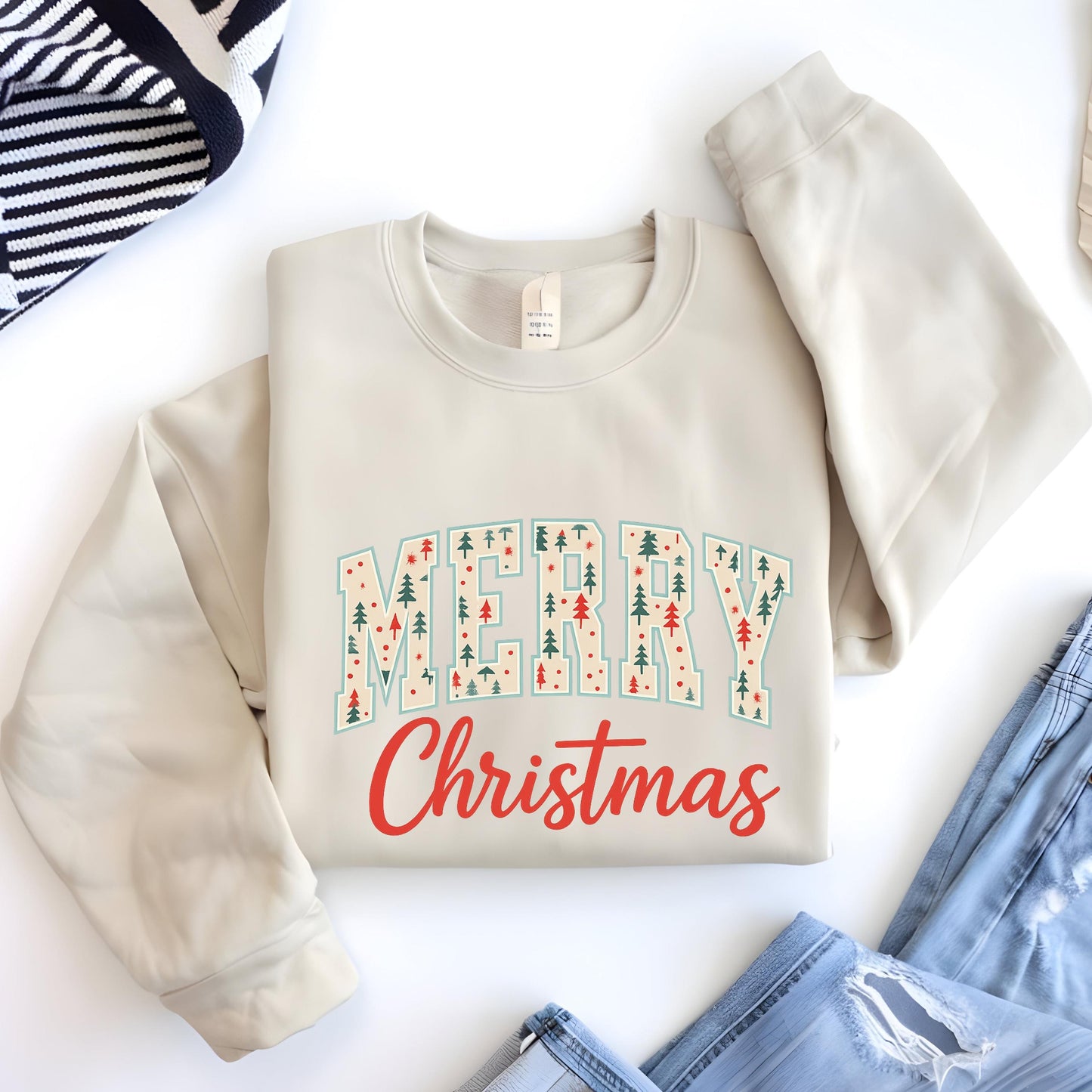 Christmas Tree Sweatshirt – Cozy Holiday Crewneck | Retro Xmas Sweater Gift
