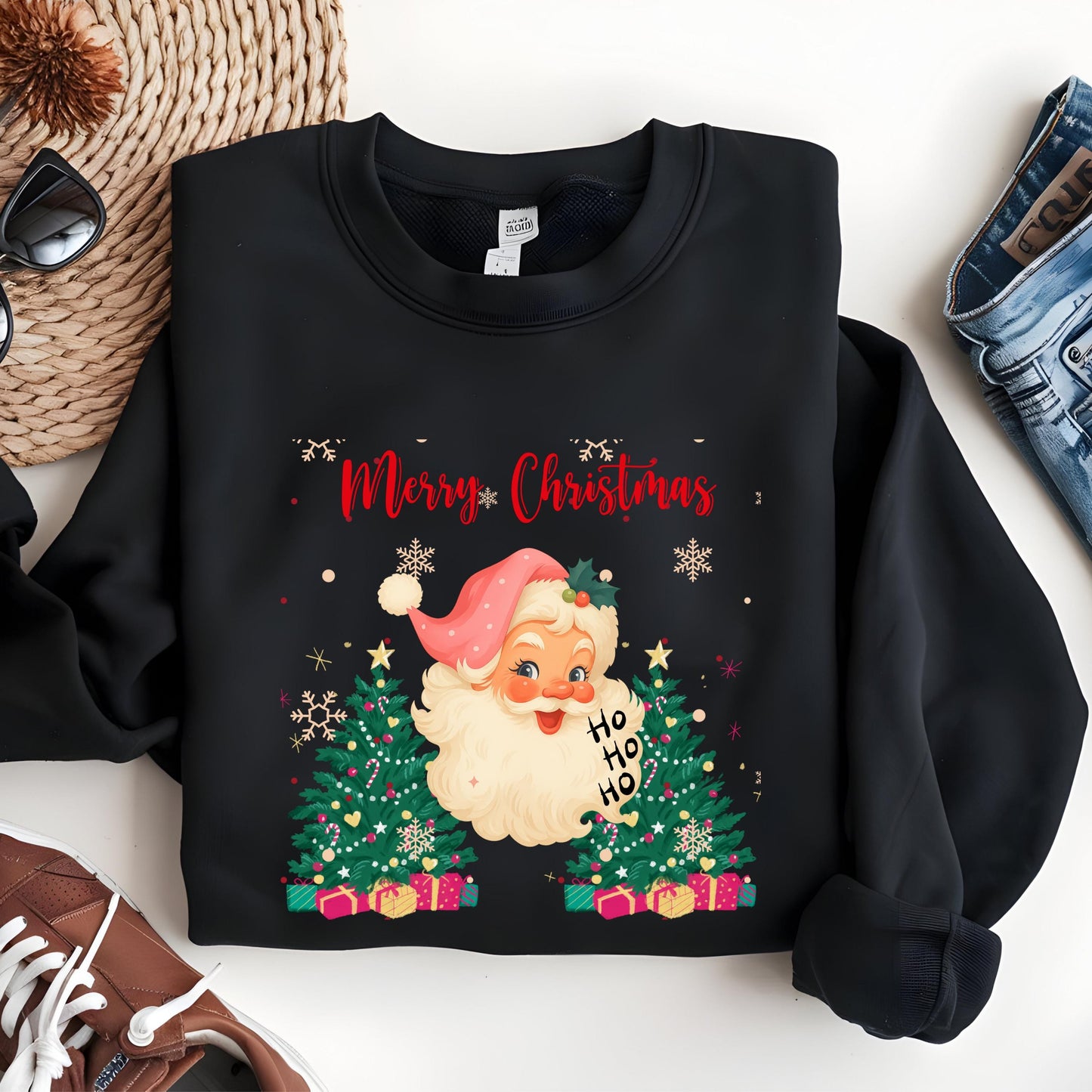 Pink Santa Sweatshirt – Vintage Christmas Sweater | Cozy Retro Holiday Pullover