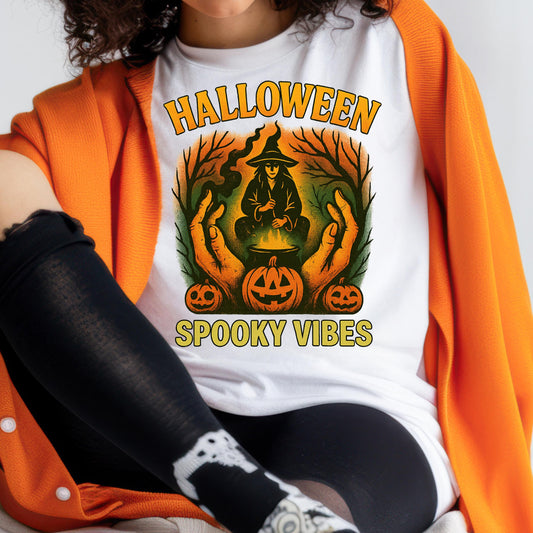 Halloween Witch Shirt - Vintage Cotton Tee With Witch Cauldron Design & Pumpkin Graphic