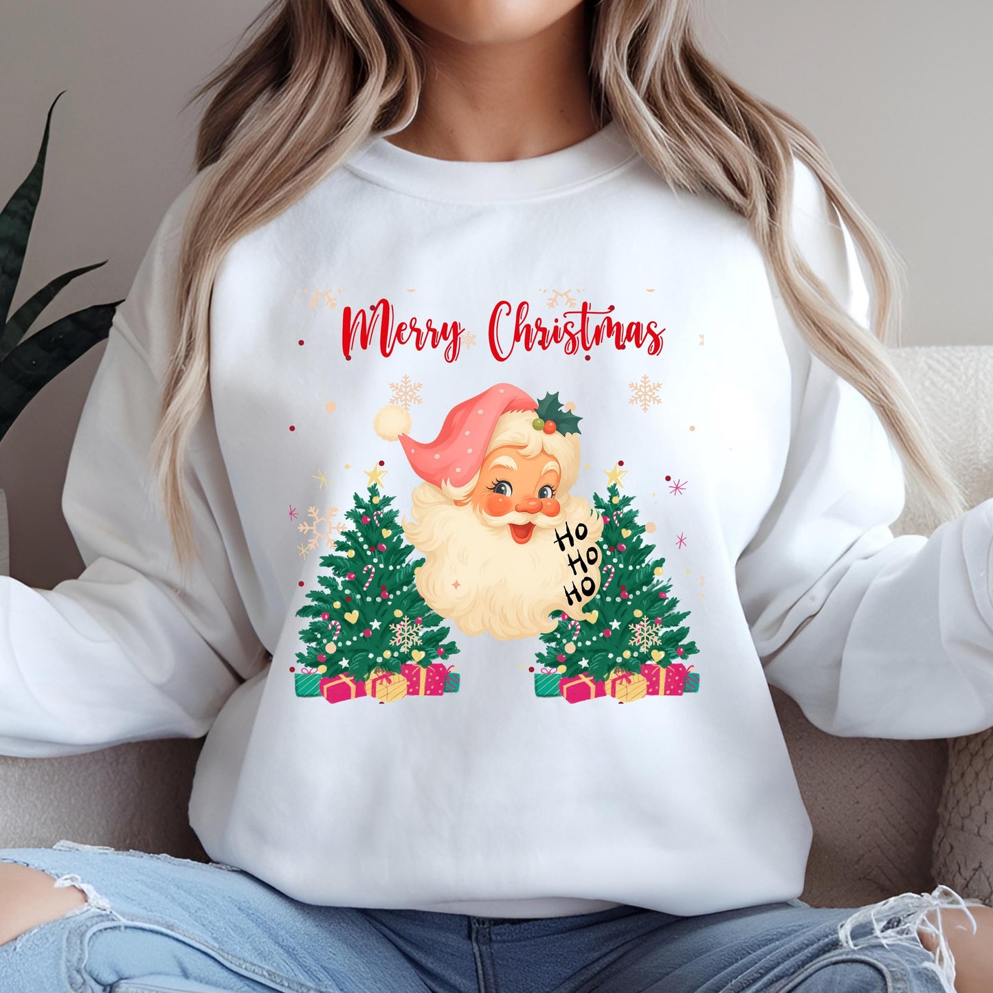 Pink Santa Sweatshirt – Vintage Christmas Sweater | Cozy Retro Holiday Pullover