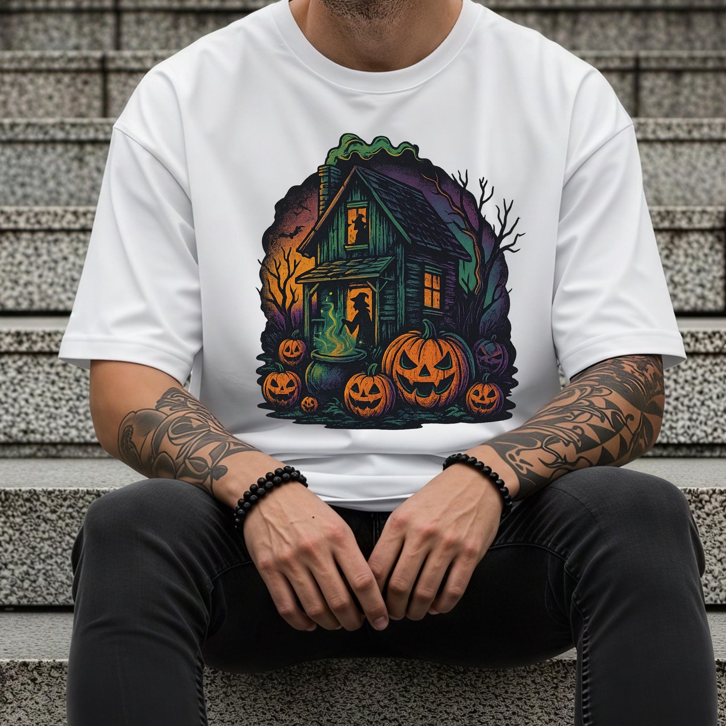 Haunted Halloween Shirt – Spooky Graphic Tee With Witch House & Pumpkin