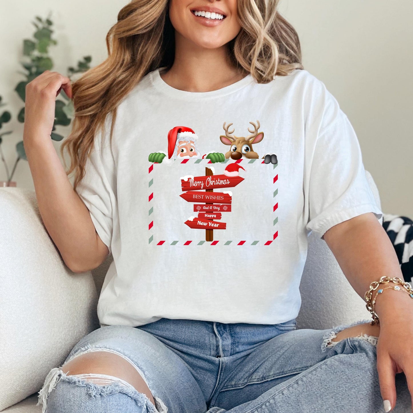 Santa Reindeer Christmas Shirt – Soft Cotton Tee | Festive Holiday Graphic Tee