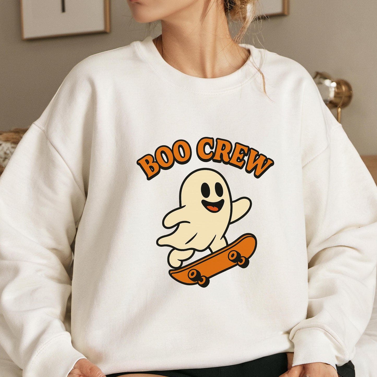 Halloween Ghost Sweatshirt – Retro Skateboard Hoodie With Spooky Cute Sweater Design
