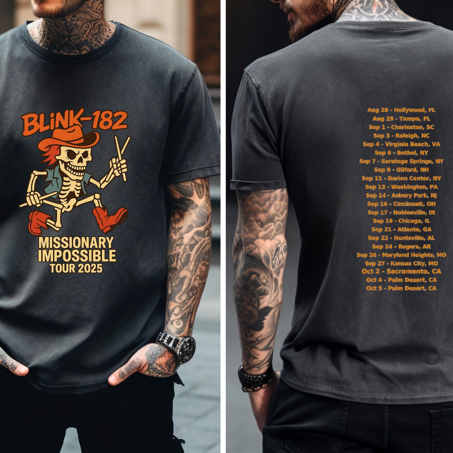 Blink 182 Tour T-Shirt - Retro Skeleton Cowboy Tee | Soft Cotton Comfort Colors