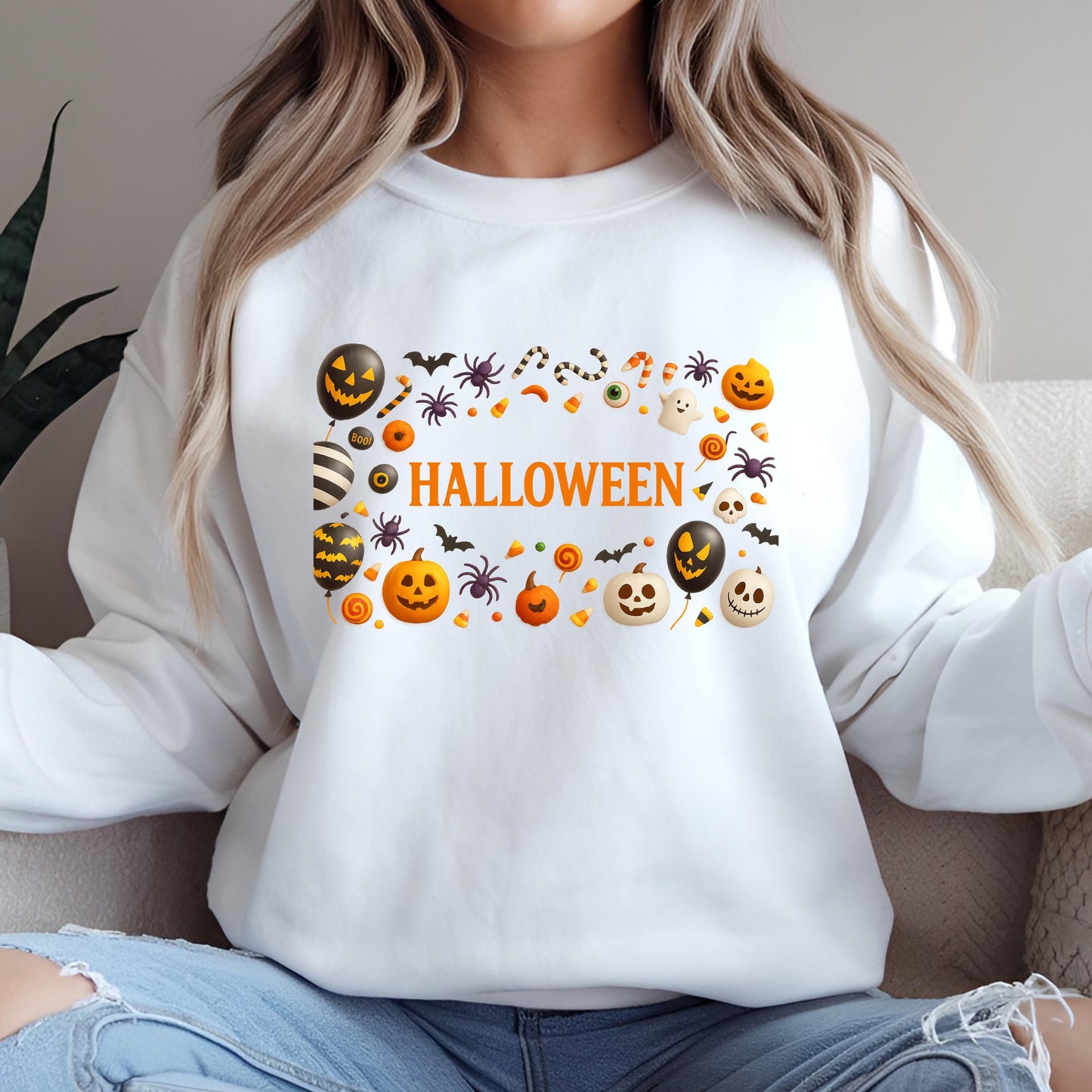 Halloween Sweatshirt - Cute Pumpkin Ghost Design | Unisex Cozy Pullover