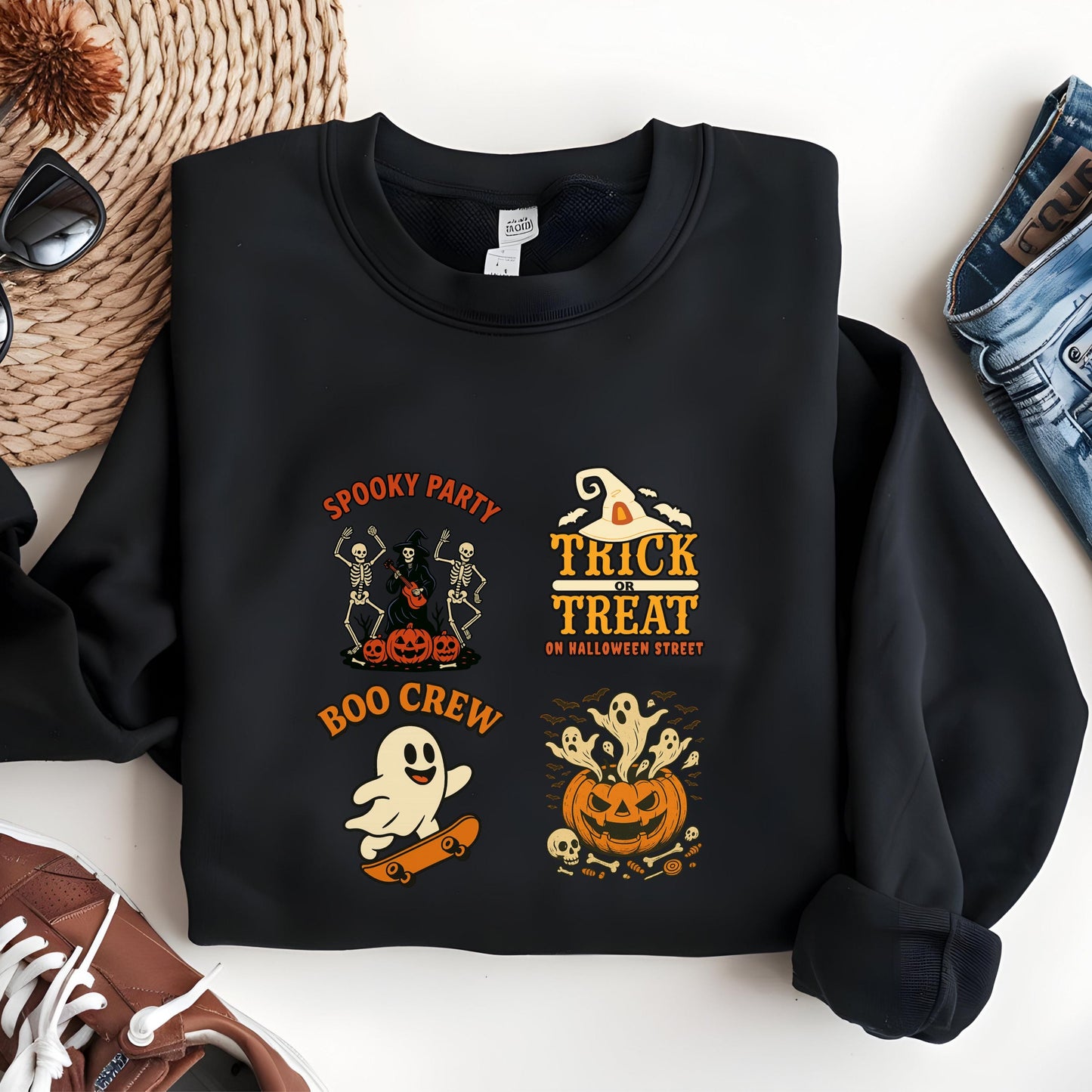 Halloween Graphic Sweatshirt – Cozy Fall Crewneck With Retro Spooky Pumpkin Design